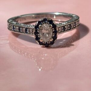 Sapphire and diamond 10k white gold engagement ring